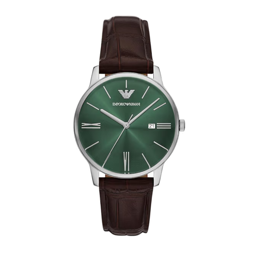 Emporio Armani Green Dial Men's Analog Leather Watch AR11672