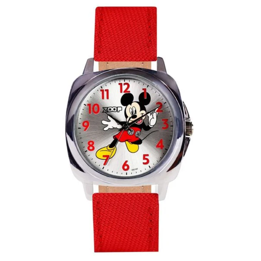 Zoop Disney Mickey Mouse Silver Dial Red Strap Boys Kids Watch 16055SL01