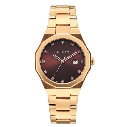 Titan Time Deluxe Brown Women's Watch 95376WM01