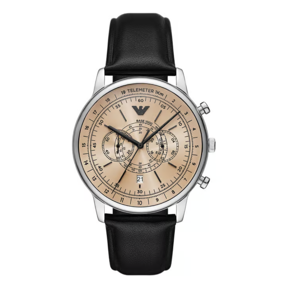 Emporio Armani Beige Dial Men's Chronograph Leather Watch AR11634