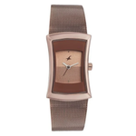 Fastrack Pulse Quartz Analog Brown Dial Stainless Steel Strap Watch for Girls 6093QM01