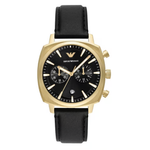Emporio Armani Black Dial Men's Quartz Analog Leather Watch AR11690