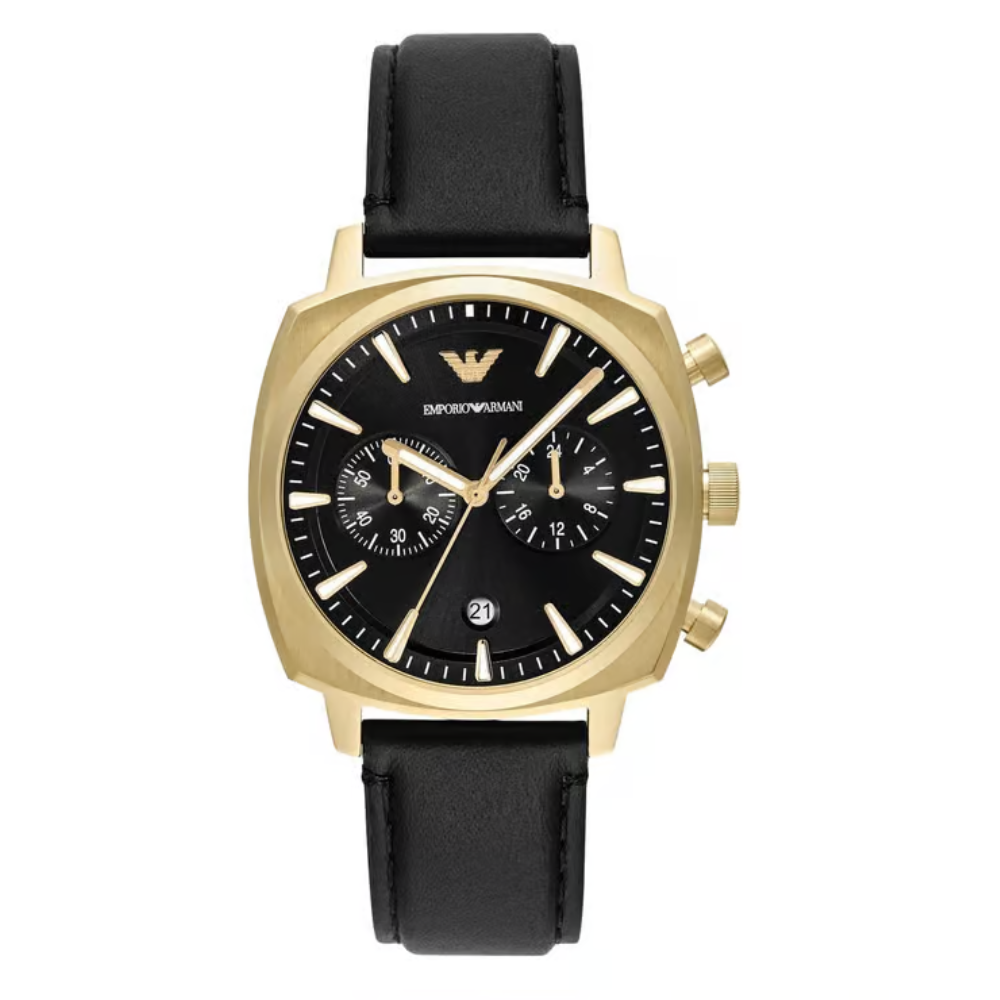 Emporio Armani Black Dial Men's Quartz Analog Leather Watch AR11690