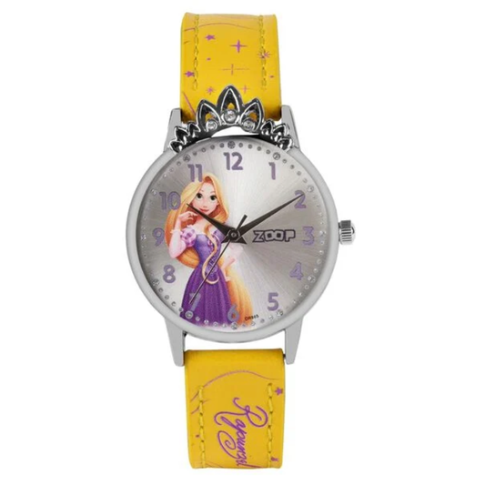 Zoop Disney Rapunzel Analog Silver Dial Yellow Strap Watch for Girls Kids 26048SL01