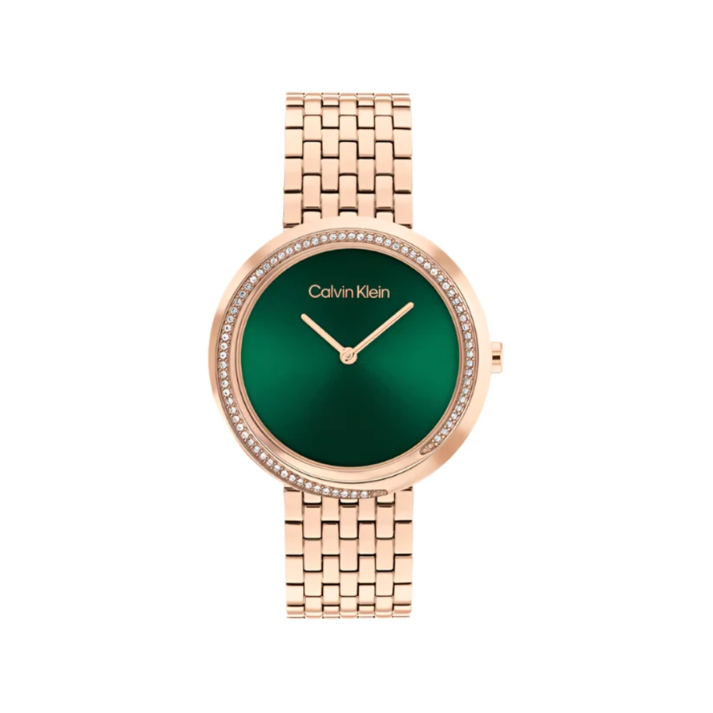 Calvin Klein Twisted Bezel Women's Quartz Green Dial Analog Watch 25100068