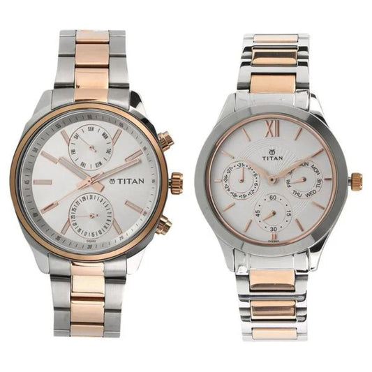 Titan Bandhan White & Silver Couple Watch 17332570KM01