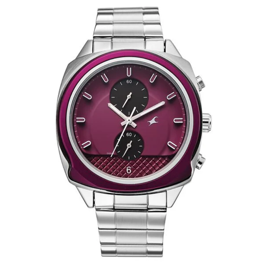 Fastrack Gelato Silver Plum Dial Men's Chronograph Watch 3344KM02