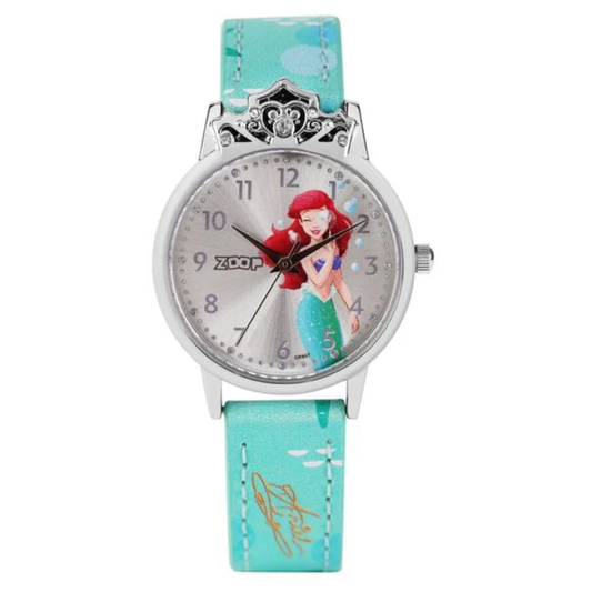 Zoop Disney Ariel Analog Silver Dial Green Strap Girls Kids Watch 26050SL01