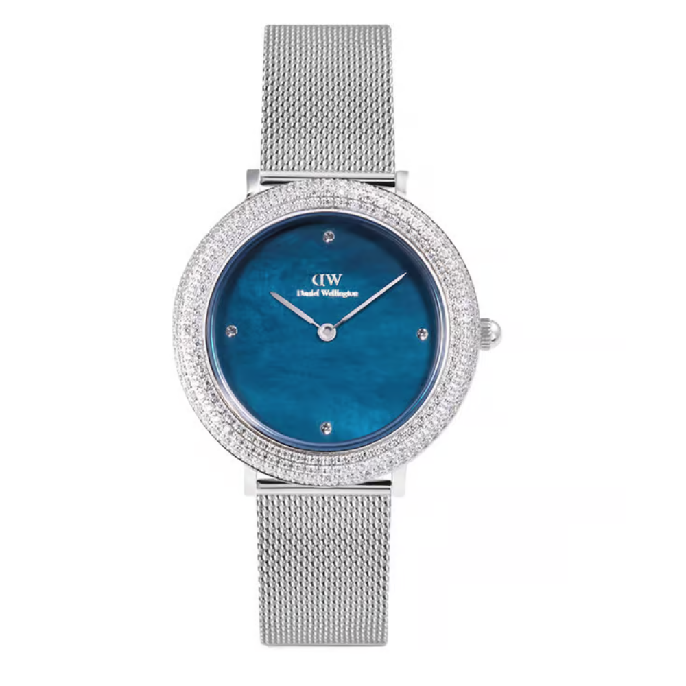 Daniel Wellington Crystal Bezel Mother of Pearl Blue Round Dial Analogue Blue Women’s Watch DW00100825K