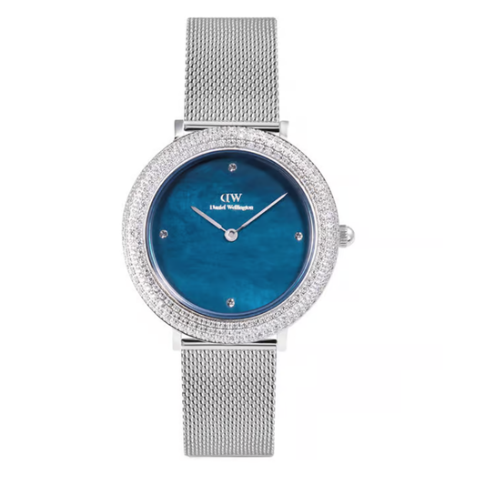 Daniel Wellington Crystal Bezel Mother of Pearl Blue Round Dial Analogue Blue Women’s Watch DW00100825K