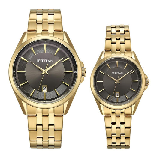 Titan Modern Bandhan Pair Yellow Gold Couples Watch 9401594215YM01