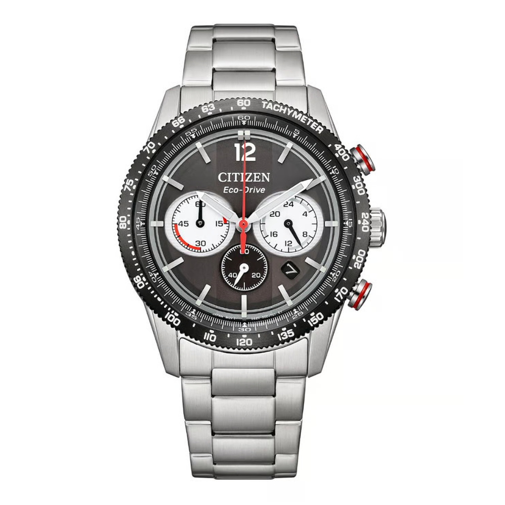 Citizen Solar Black Dial Men's Chronograph Stainless Steel Watch CA4714-55E