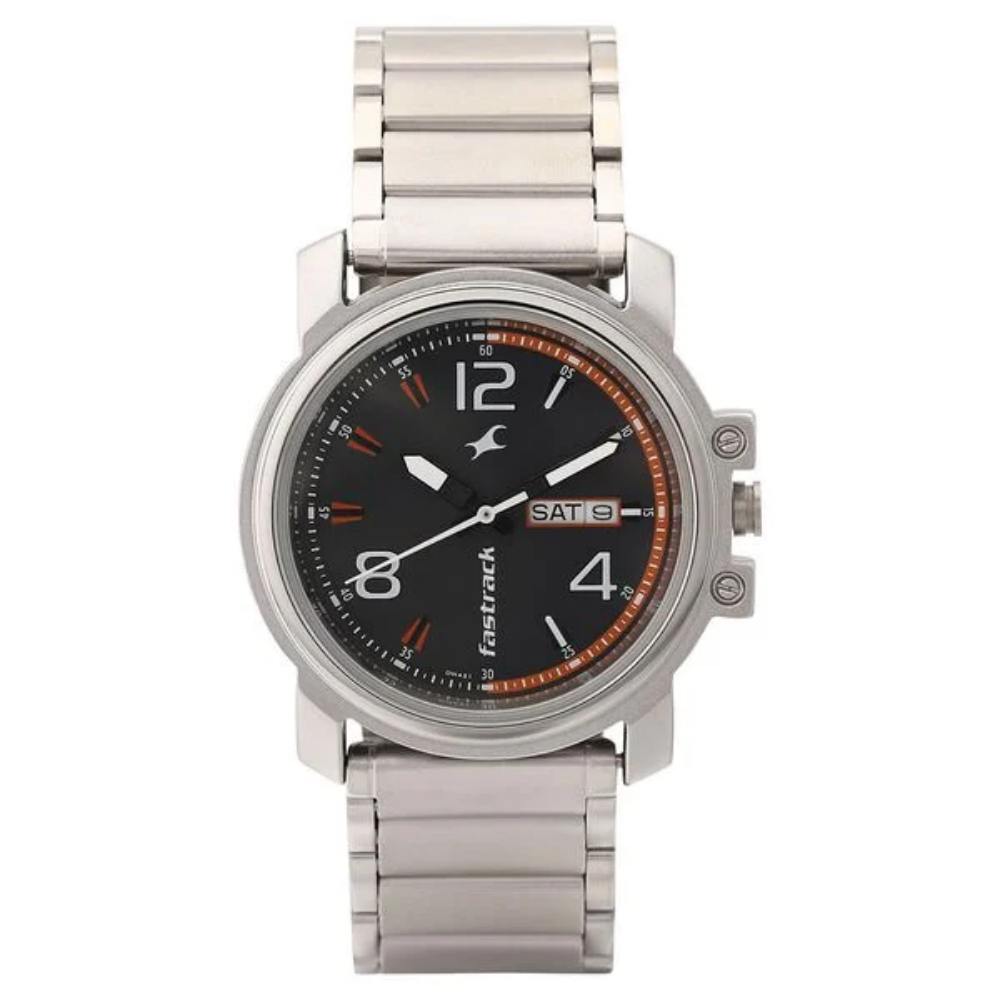 Fastrack Black Dial Quartz Analog with Day and Date Watch for Guys 3039SM10