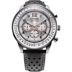 CITIZEN Quartz Grey Dial Men's Chronograph Leather Watch CA4500-24H