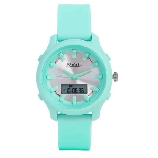 Zoop Silver Dial Green Strap Girls Kids Ana-Digi Watch 16046PP03