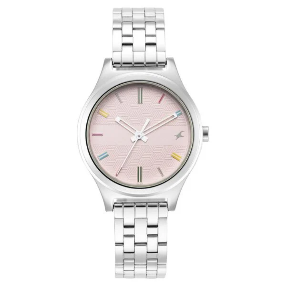 Fastrack Stunners Quartz Analog Pink Dial Metal Strap Watch for Girls 6152SM04