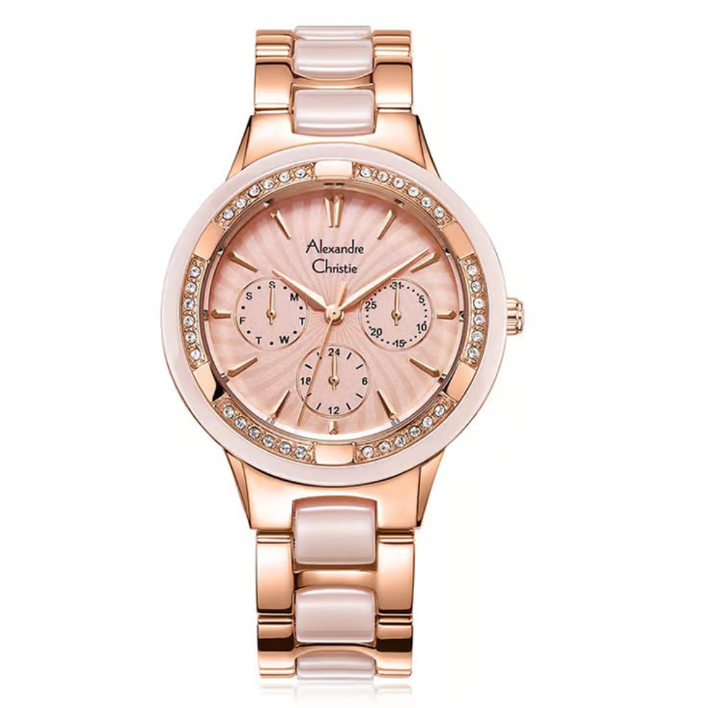 Alexandre Christie Ceramic Rose Gold Women's Watch 2299BFBRGLN