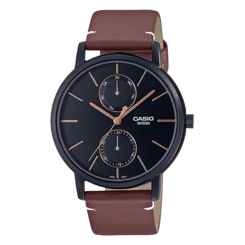 Casio Men Leather Analog Black Dial Brown Men Watch A2062 Mtp-B310Bl-5Avdf A2062