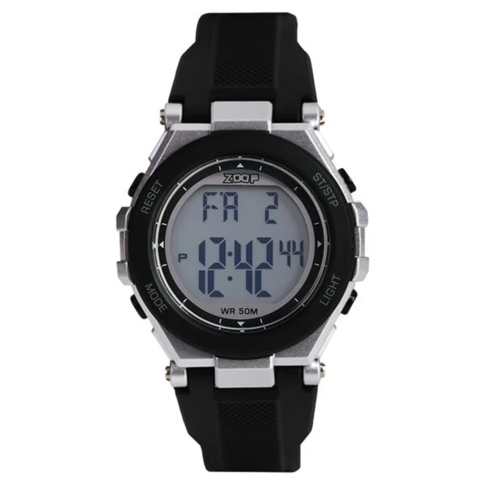 Zoop Digital Silver Case Digital Dial Black Strap Boys Kids Watch 16047PP03