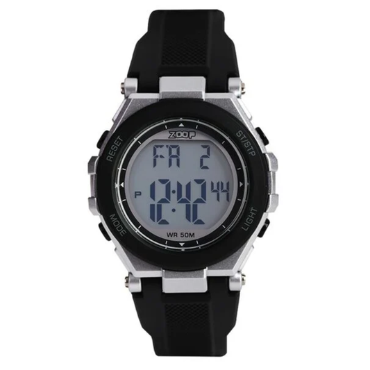 Zoop Digital Silver Case Digital Dial Black Strap Boys Kids Watch 16047PP03