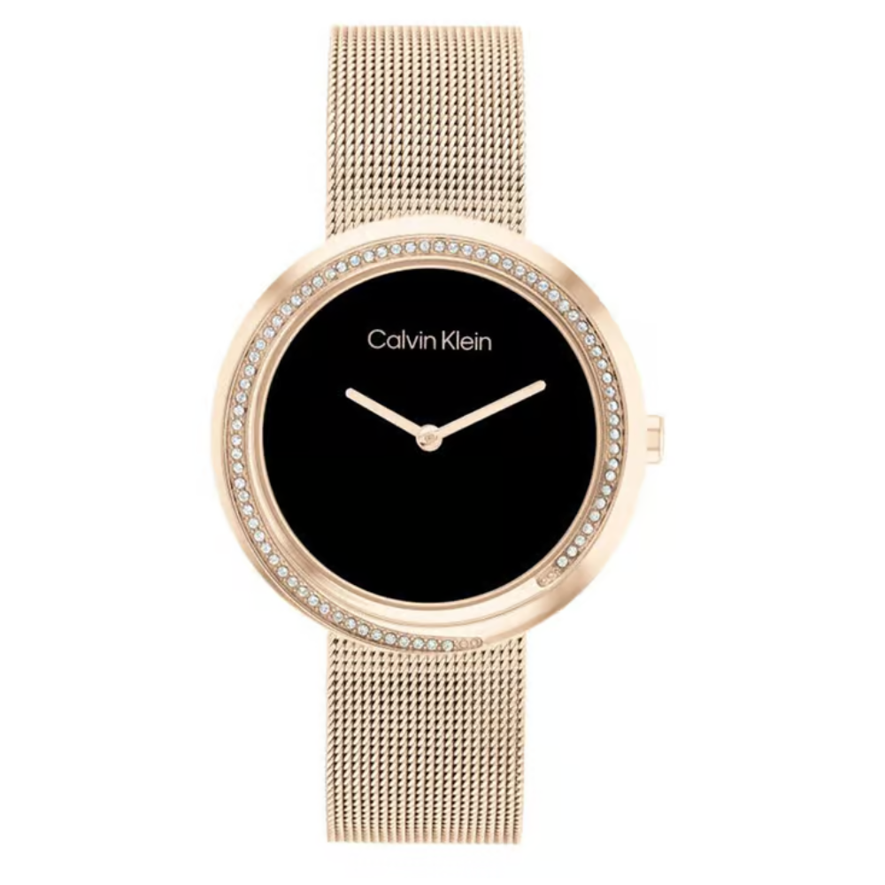 Calvin Klein Twisted Bezel Black Dial Women's Analog Mesh Watch 25200151