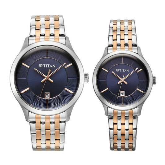 Titan Modern Bandhan Pair Dual-Tone Rose Gold Couples Watch 9401494214KM01
