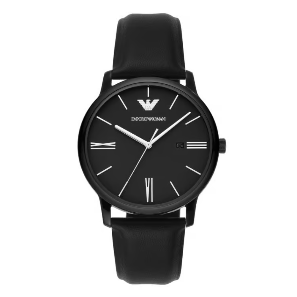 Emporio Armani Minimalist Men's Black Dial Analog Leather Watch AR11573