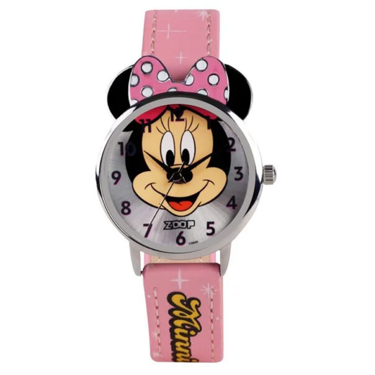 Zoop Disney Minnie Mouse Silver Dial Pink Strap Girls Watch 26056SL01