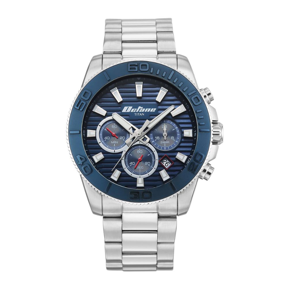 Titan Octane Fashion Accendo Chronograph Knurled Bezel & Lume Hands Men's Watch 90239KM01
