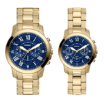 Fossil Grant Couple Blue Dial Chronograph Stainless Steel Watch FS6200SET