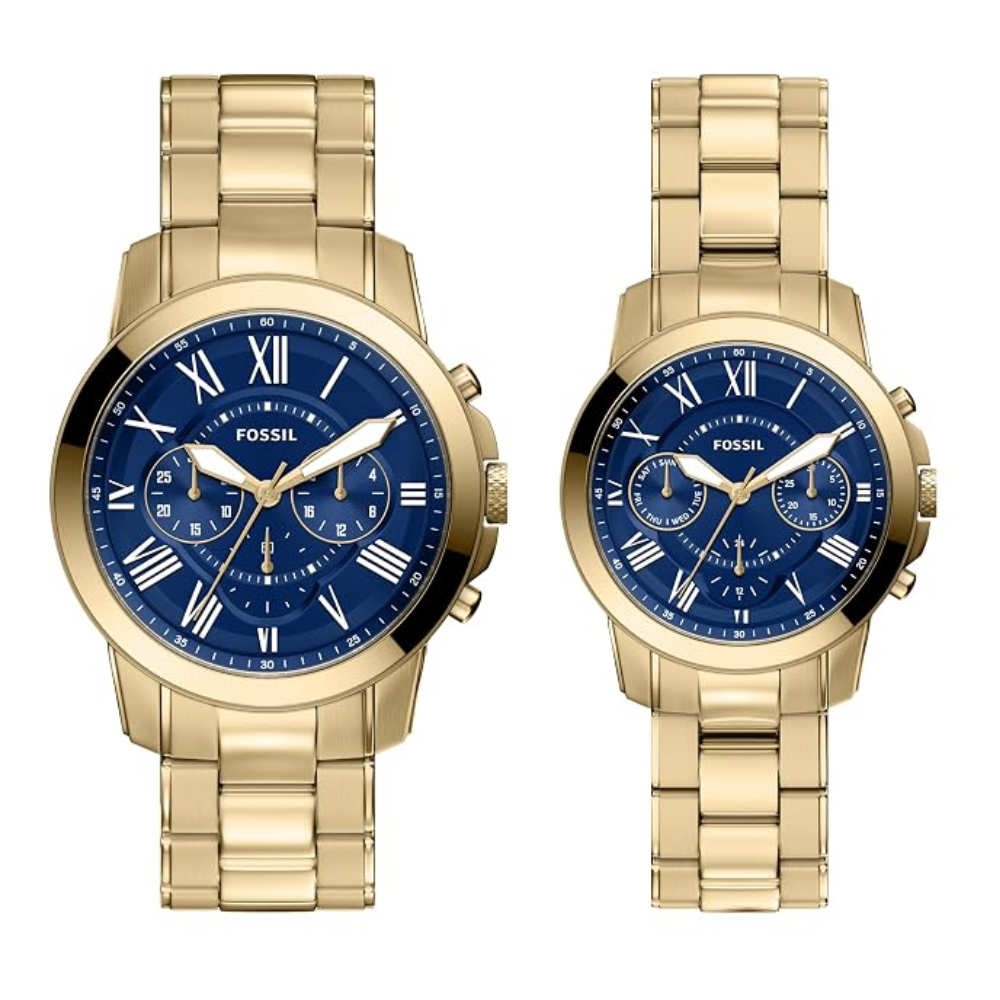 Fossil Grant Couple Blue Dial Chronograph Stainless Steel Watch FS6200SET