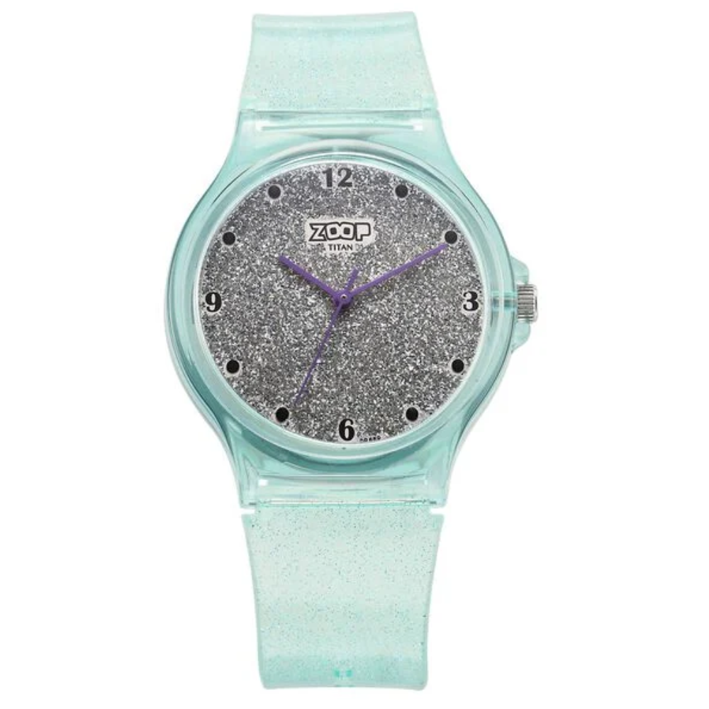 Zoop Glitter Grey Dial Green Strap Girls Kids Watch 26030PP02W