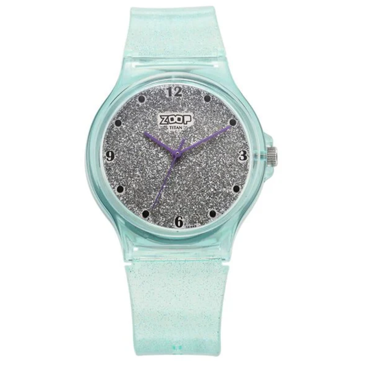Zoop Glitter Grey Dial Green Strap Girls Kids Watch 26030PP02W