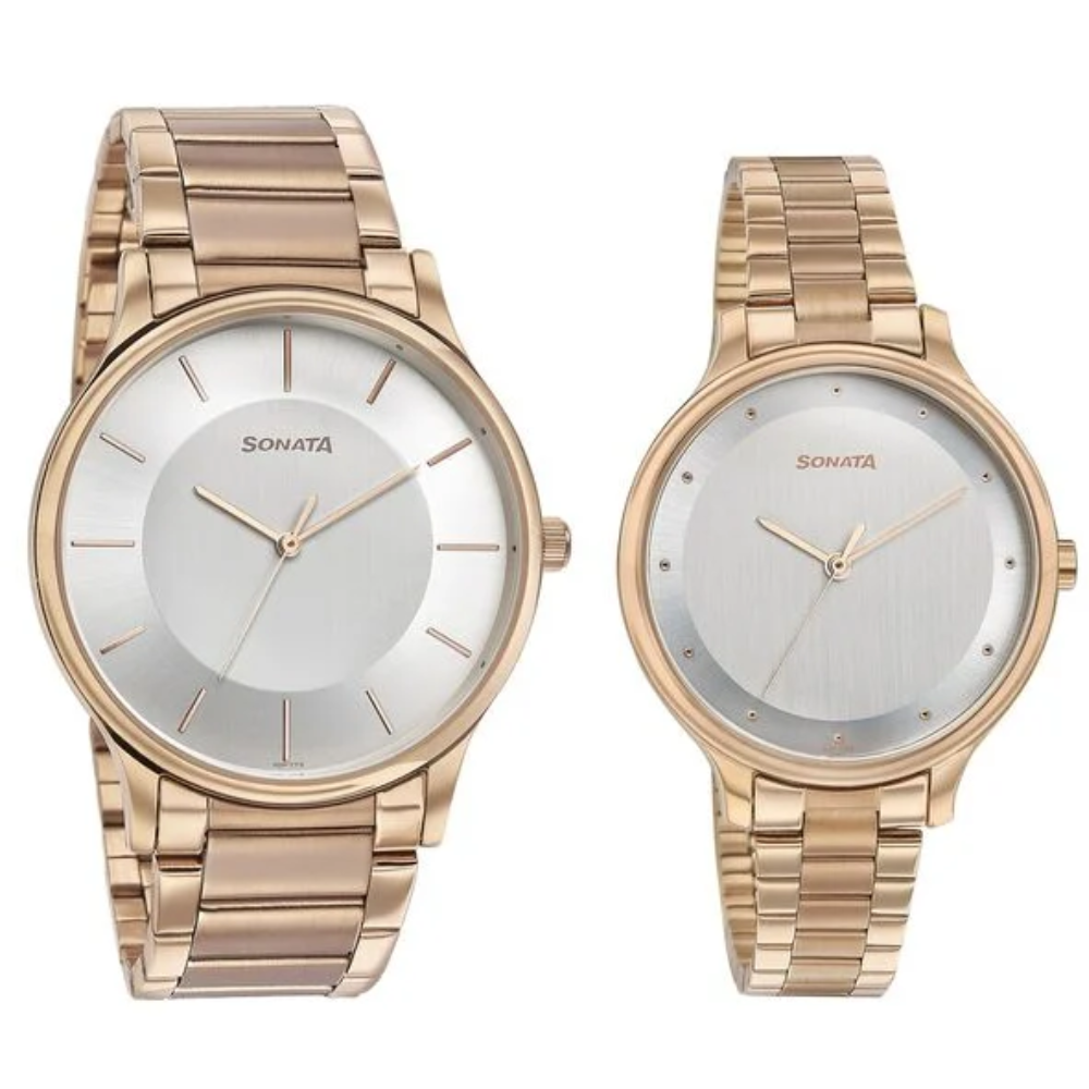 Sonata Modern Bandhan Silver Dial Couple's Watch NT7710587050WM02