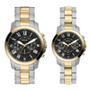 Fossil Grant Couple Black Dial Chronograph Stainless Steel Watch FS6202SET