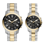 Fossil Grant Couple Black Dial Chronograph Stainless Steel Watch FS6202SET