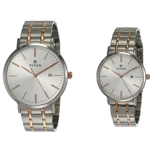 Titan Quartz Analog Silver Couple Watch 9400294202KM01