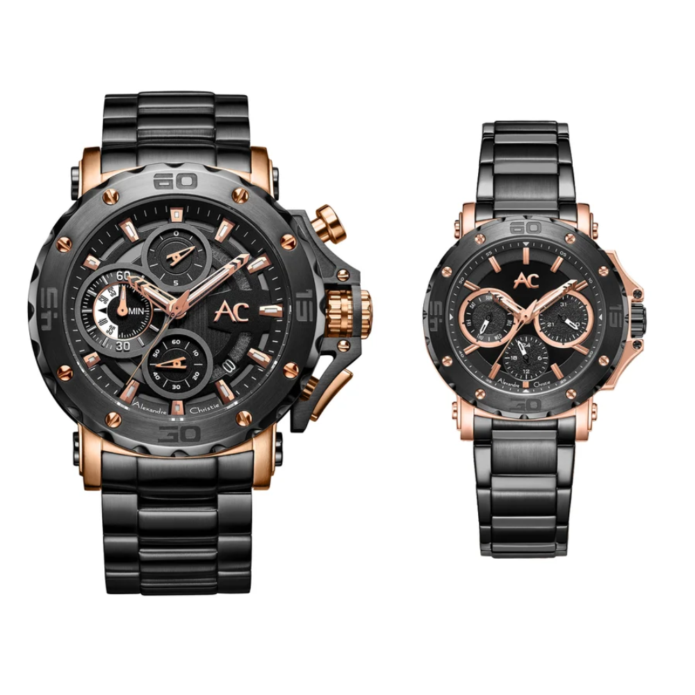 Alexandre Christie Multi-Function Black Couple's Watch 9205MCBFBRBA