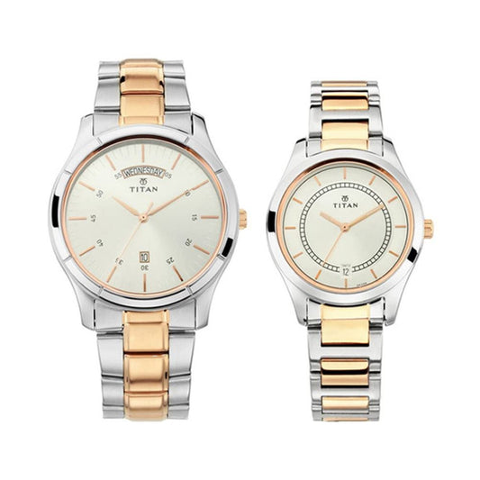 Titan Bandhan Silver & Rose Gold Couple Watch 17672596KM01