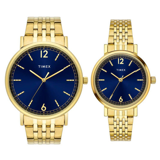 Timex Round Blue Dial Pair Watch TW00PR337