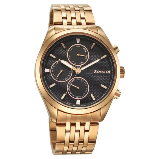 Sonata Magna Black Dial Men's Multifunction Watch 7155WM01