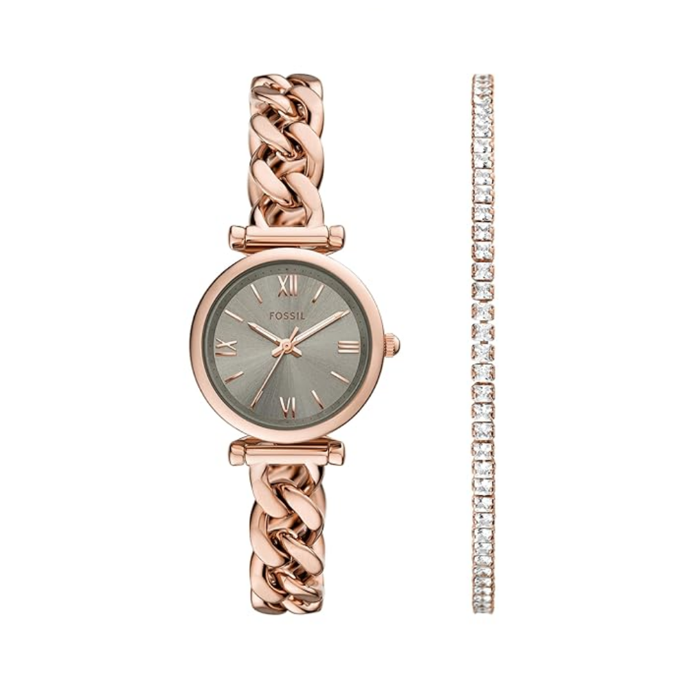 Fossil Carlie Grey Dial Women's Quartz Analog Stainless Steel Watch ES5378SET