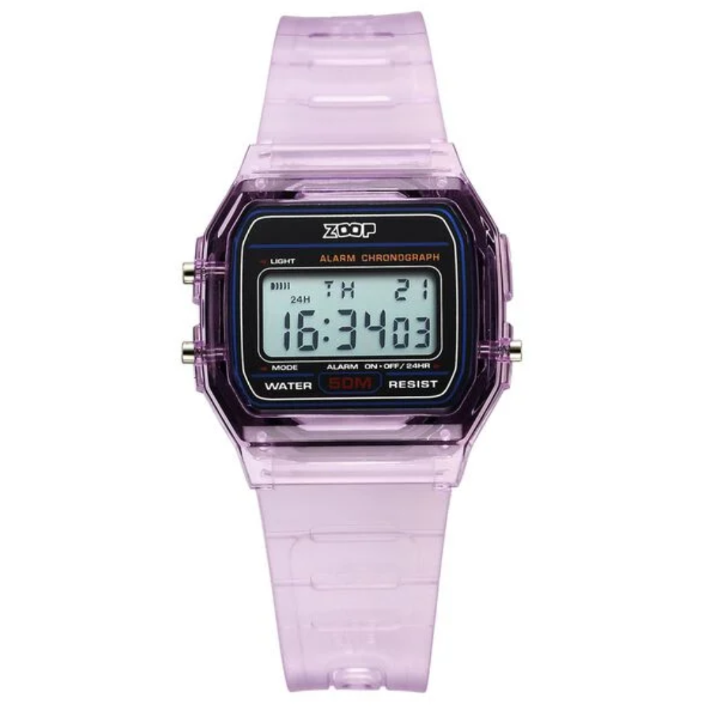 Zoop Transparent Black Dial Purple Strap Girls Kids Digital Watch 16049PP05