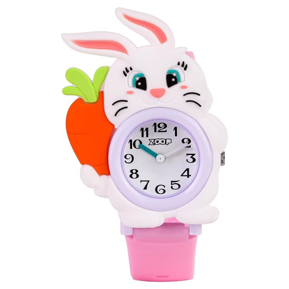 Zoop Bunny Rabbit Analog White Dial Pink Strap Watch for Kids 26043PP01