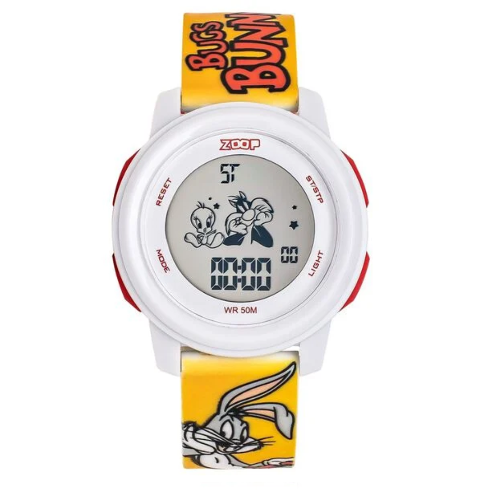 Zoop Looney Tunes Silver Dial Yellow Multi Color Strap Boys Girls Kids Digital Watch 16043PP07