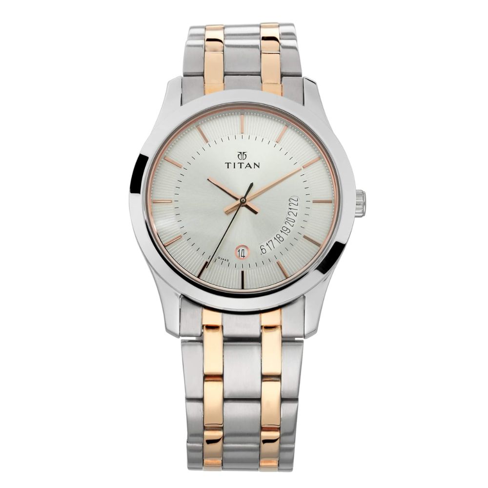Titan Quartz Analog with Date Silver Dial Two Toned Silver & Rose Gold Men's Watch NT1823KM01