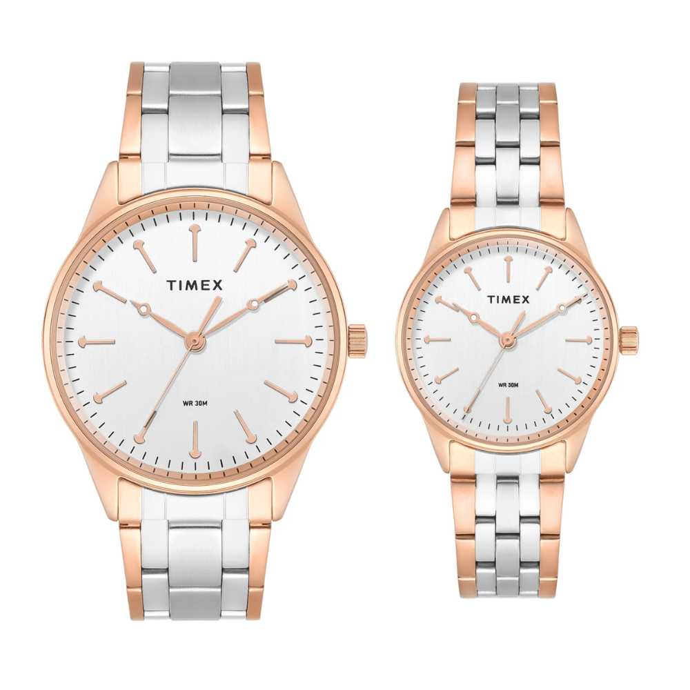 TIMEX Silver Rose Gold Pair's Watch TW00PR359