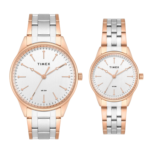 TIMEX Silver Rose Gold Pair's Watch TW00PR359