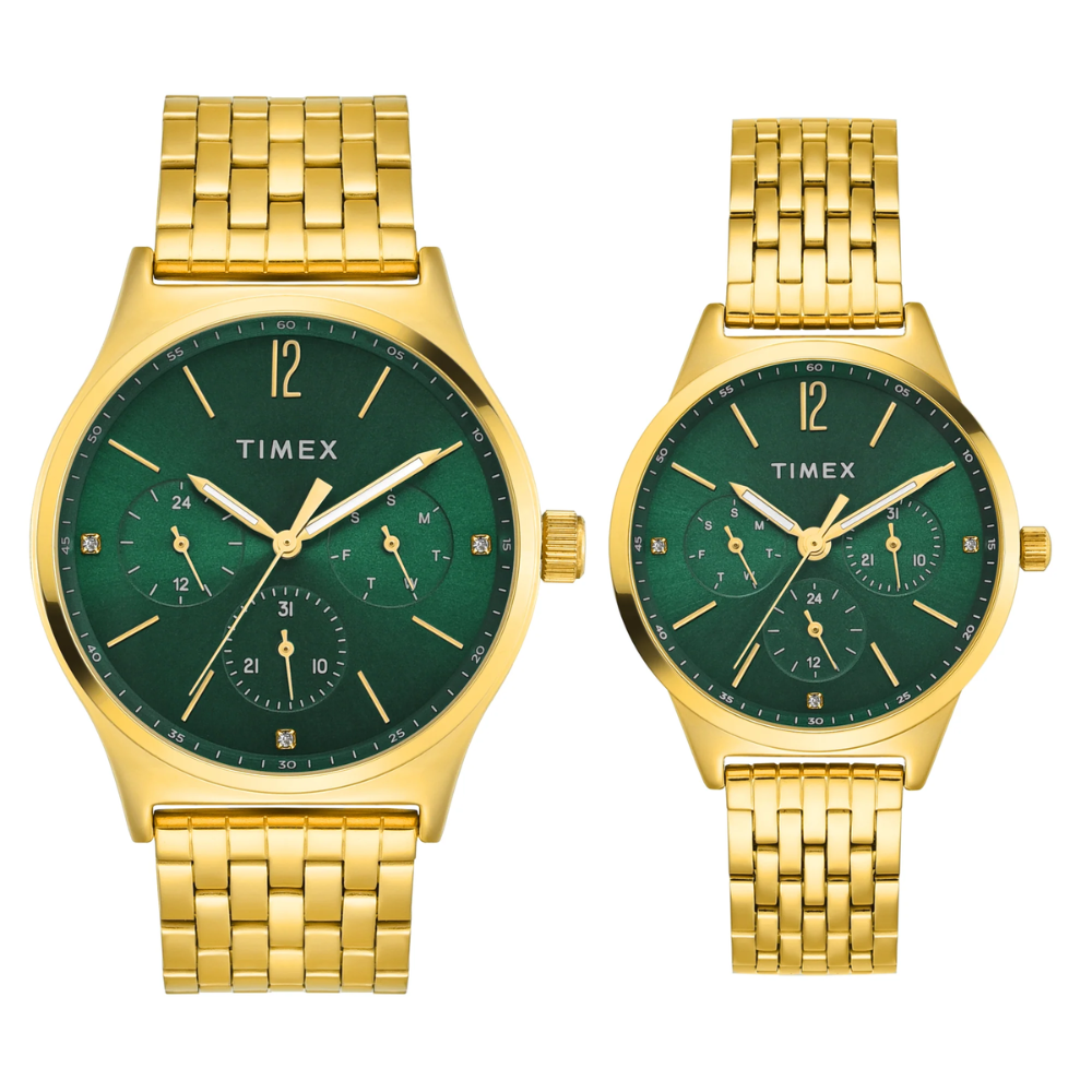 Timex Trendline Green Round Dial Analogue Pair's Watch - TW00PR348