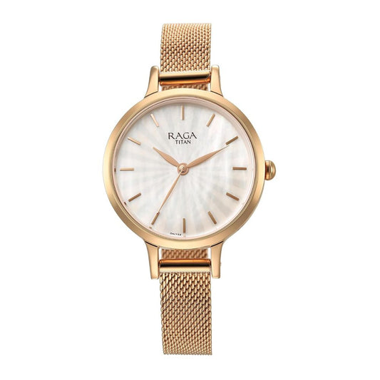 Titan Raga Power Pearls Rose Gold Women's Watch 2666WM01